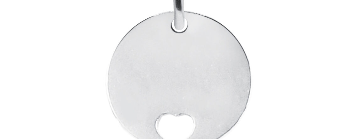 Pendentif médaille ronde à personnaliser avec cœur découpé en acier inoxydable argenté - 14mm