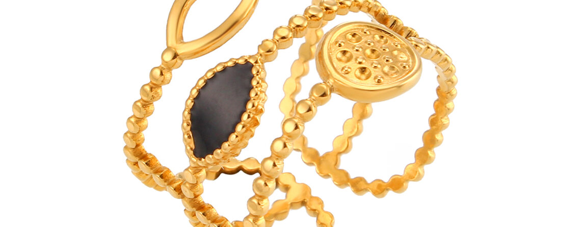 Bague ajustable "multibrins" en acier inoxydable doré