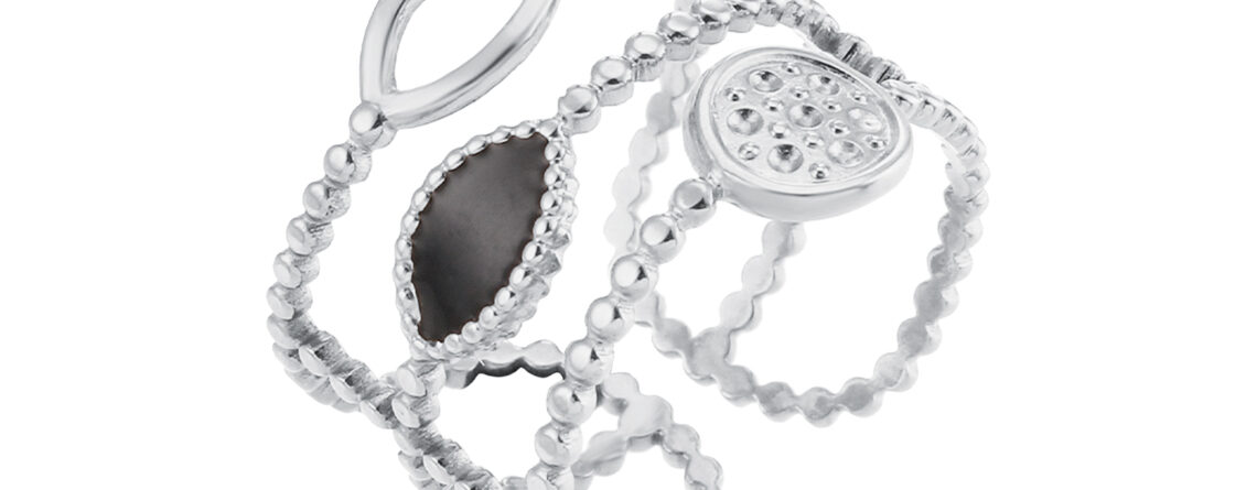 Bague ajustable "multibrins" en acier inoxydable argenté