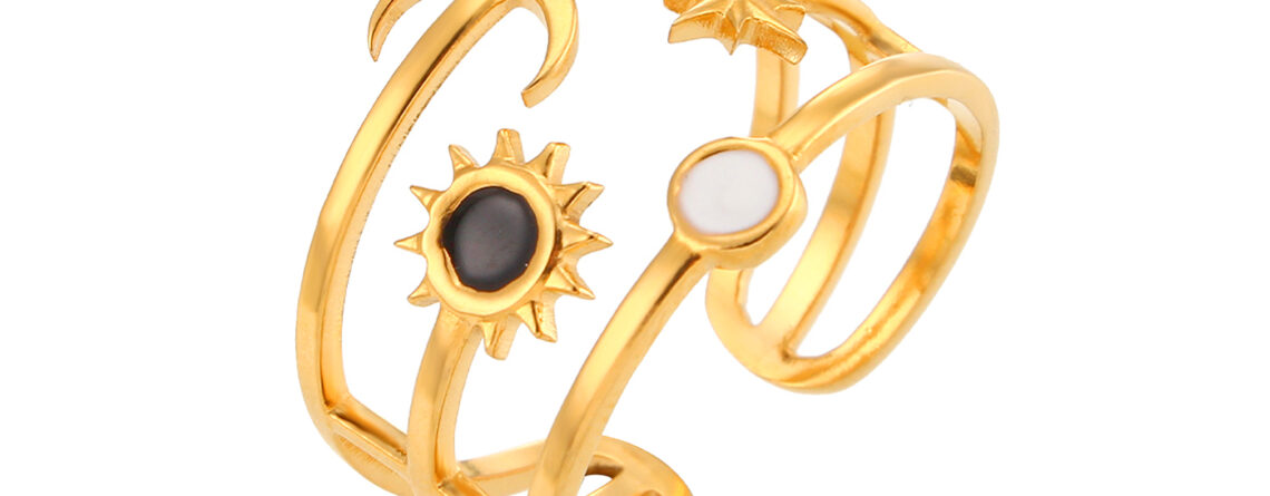 Bague ajustable "constellation" en acier inoxydable argenté