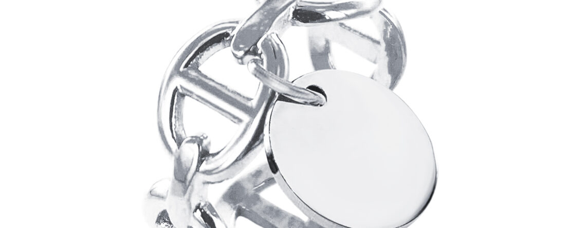 Bague ajustable "maille marine & médaille" en acier inoxydable