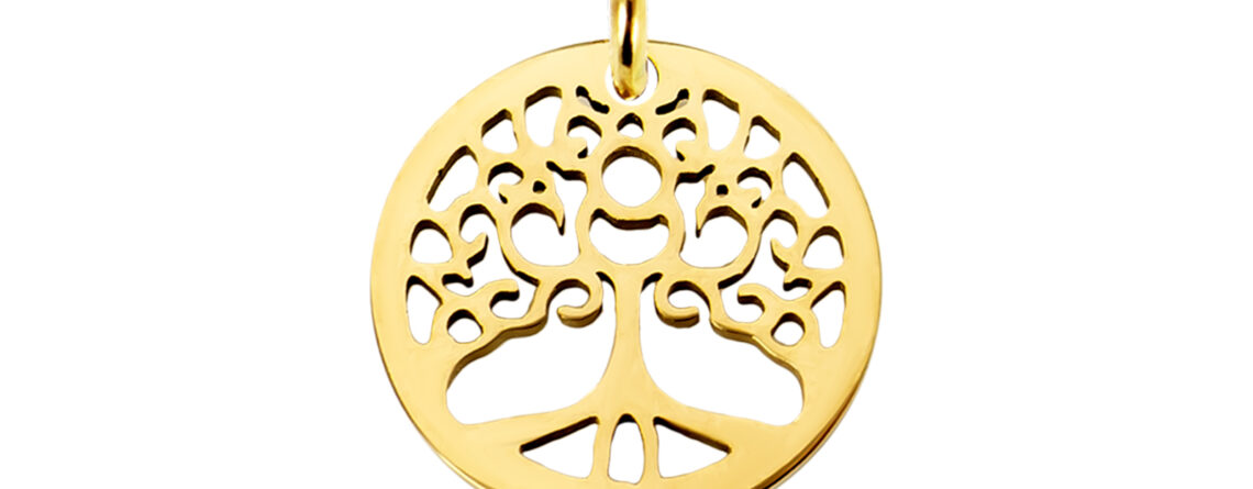Pendentif arbre de vie acier doré