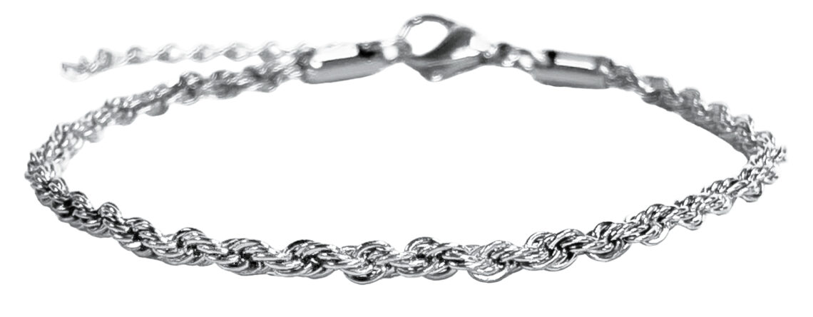 Bracelet maille corde en acier inoxydable argenté - 2mm