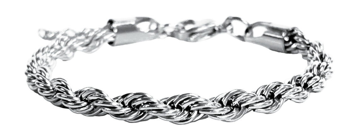 Bracelet maille corde en acier inoxydable argenté - 5mm