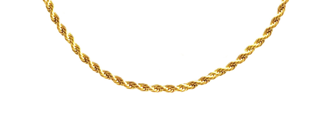 Collier maille corde en acier inoxydable doré - 2mm