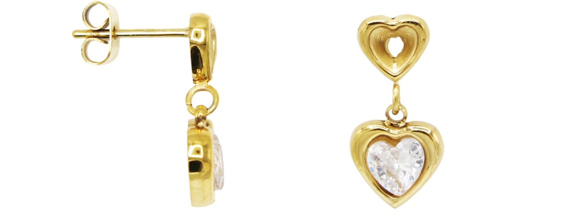 Boucles d'oreilles petits cœurs oxydes de zirconium en acier inoxydable doré
