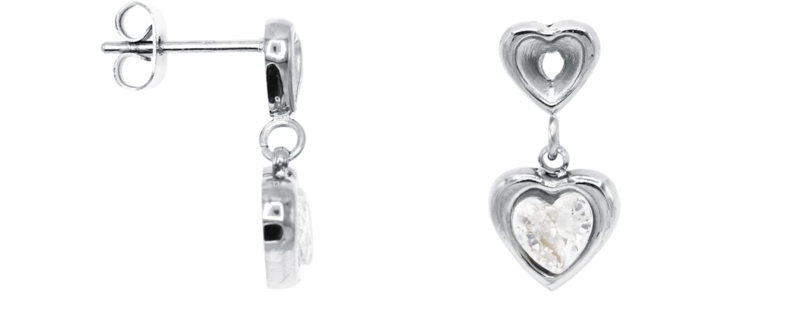 Boucles d'oreilles petits coeurs oxydes de zirconium en acier inoxydable argenté