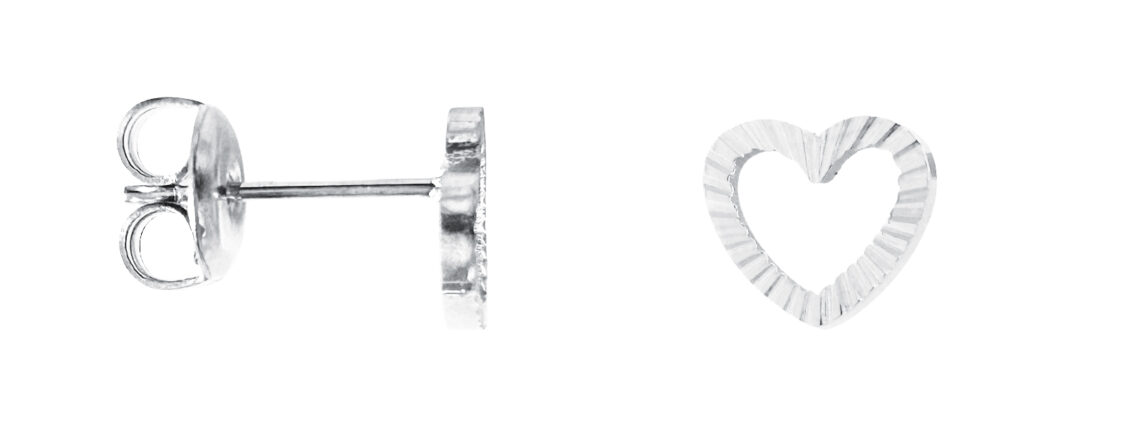Boucles d'oreilles cœur strié en acier inoxydable argenté - 8mm