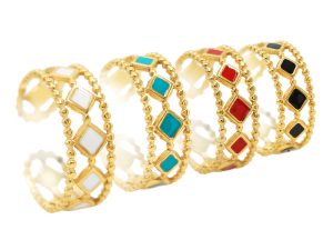 Bague ajustable "losange" en acier inoxydable doré