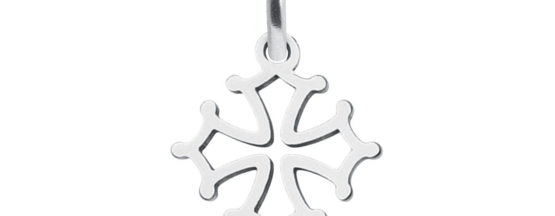 Pendentif croix occitane en acier inoxydable argenté - 14mm