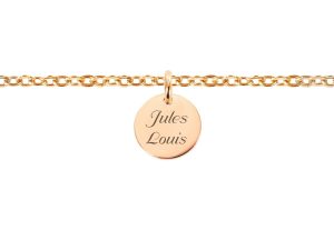 Bracelet petite médaille acier rose à personnaliser