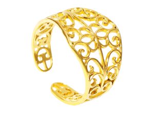 Bague ajustable filigrane arabesque en acier inoxydable doré