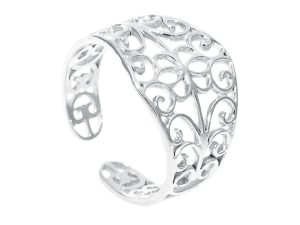 Bague ajustable filigrane arabesque en acier inoxydable argenté