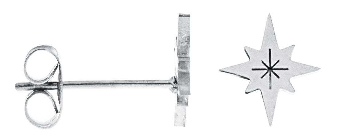 Boucles d'oreilles étoile polaire en acier inoxydable argenté
