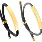 Bracelet ajustable unisexe plaque à personnaliser en acier inoxydable doré