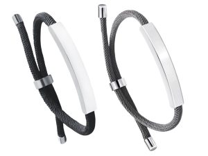 Bracelet ajustable unisexe plaque à personnaliser en acier inoxydable argenté