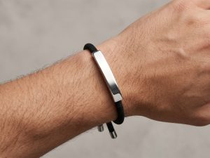 Bracelet ajustable unisexe plaque à personnaliser en acier inoxydable argenté