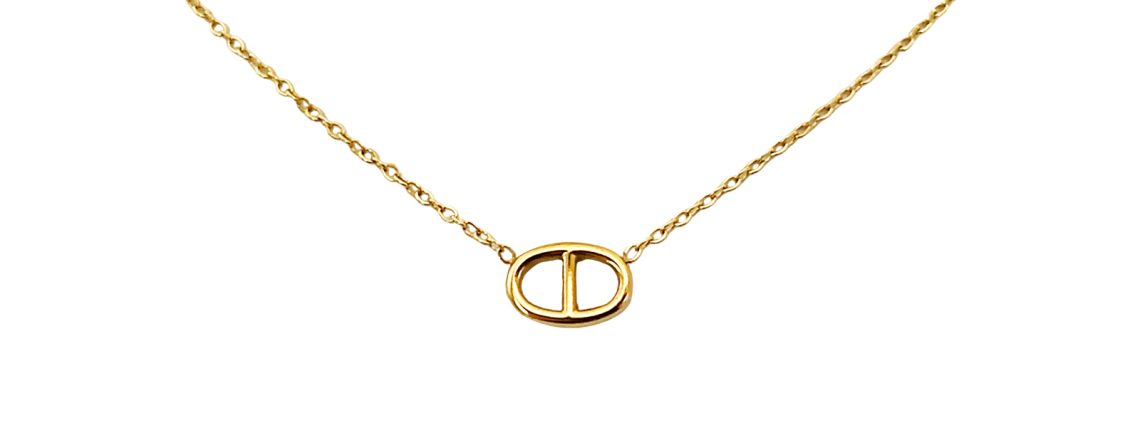 Collier chaînette avec pendentif maille marine en acier inoxydable doré
