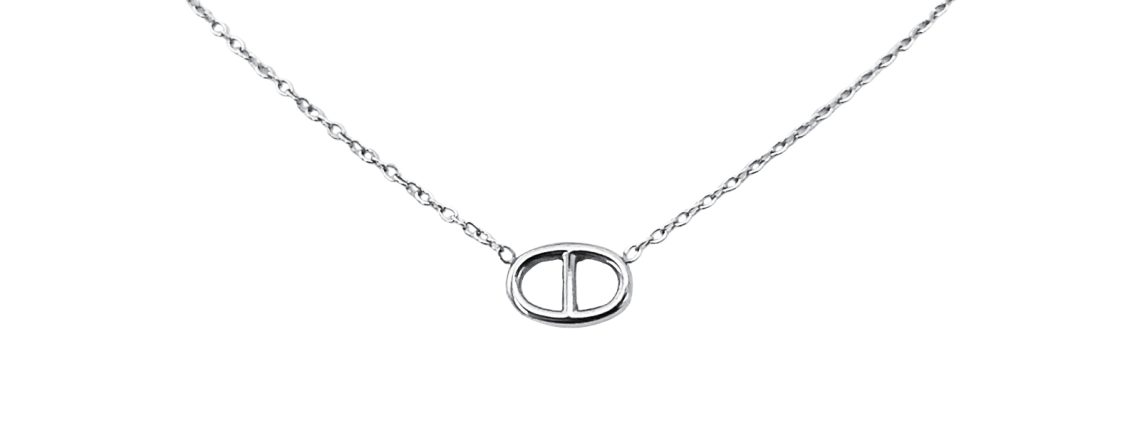 Collier chaînette avec pendentif maille marine en acier inoxydable argenté