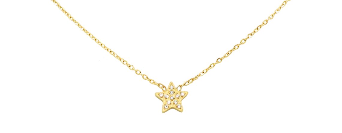 Collier étoile rehaussé d'oxydes de zirconium en acier inoxydable doré