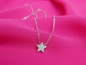 Collier étoile rehaussé d'oxydes de zirconium en acier inoxydable argenté
