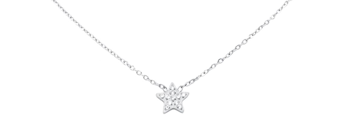 Collier étoile rehaussé d'oxydes de zirconium en acier inoxydable argenté