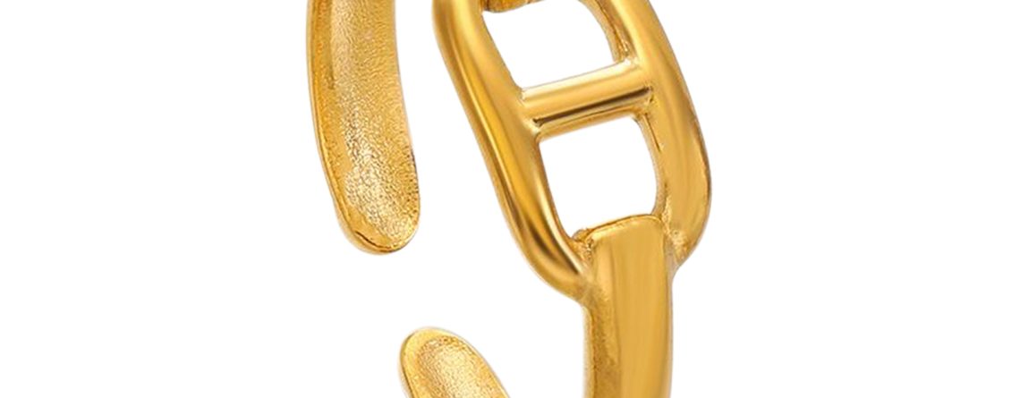 Bague ajustable maille marine en acier inoxydable doré